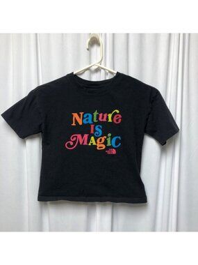 Nature is Magic Graphic Cropped T Shirt Girls Sz Medium 10-12 Black Casual